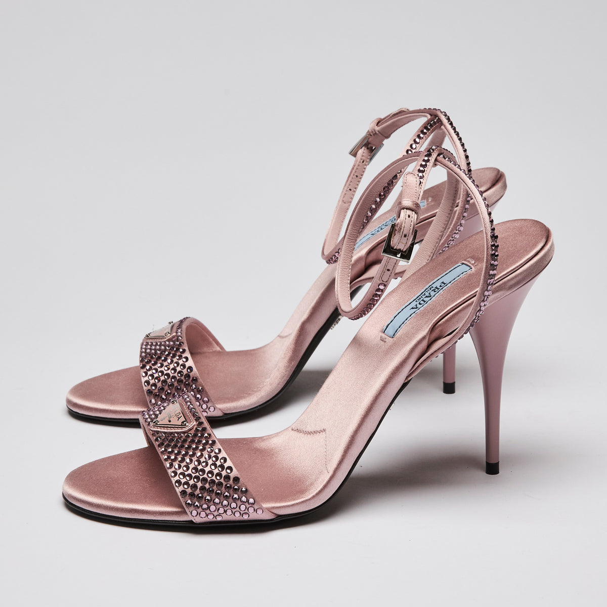 Prada Pink Satin Crystal Embellished Heels Size 39-side