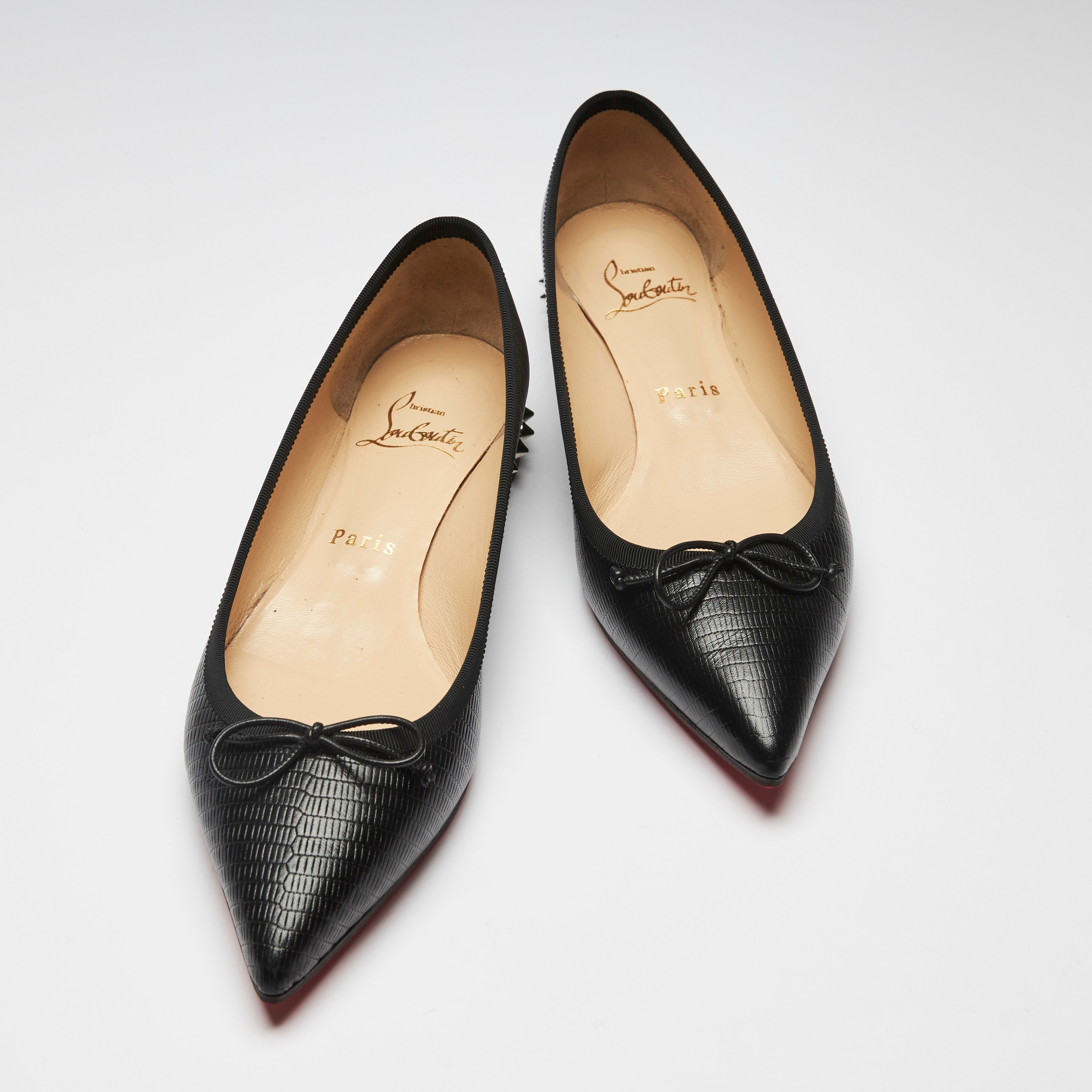 Christian Louboutin Hall Spiked Glossed-leather Point-toe Flats In Black