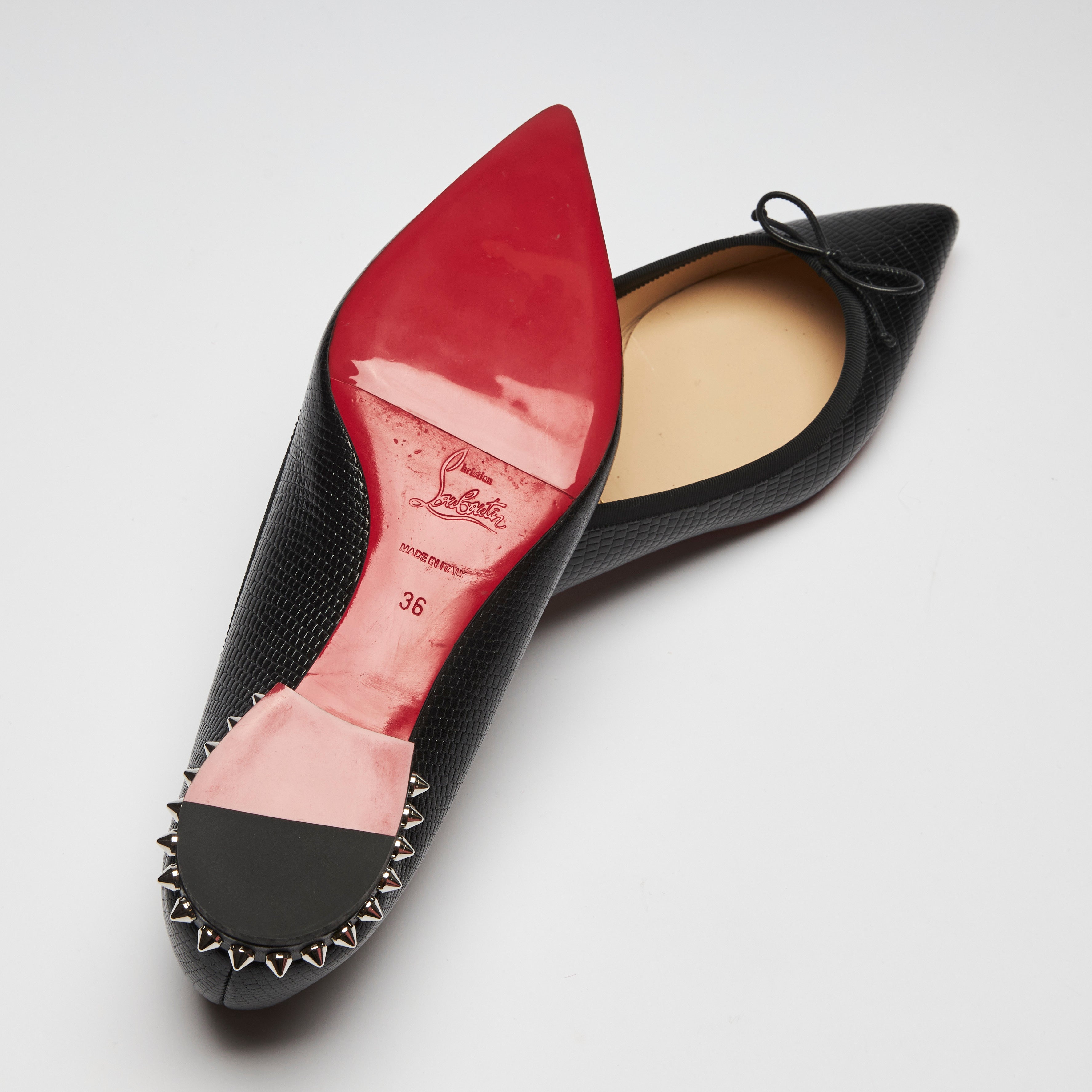 Christian Louboutin Hall Spiked Glossed-leather Point-toe Flats In Black