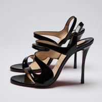 Excellent Pre-Loved Black Patent Leather Strappy Heels. (side)