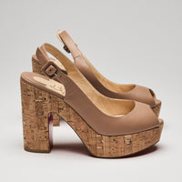 Louboutin "Donna Anna" Sandals in Beige Leather and Cork, Size 40