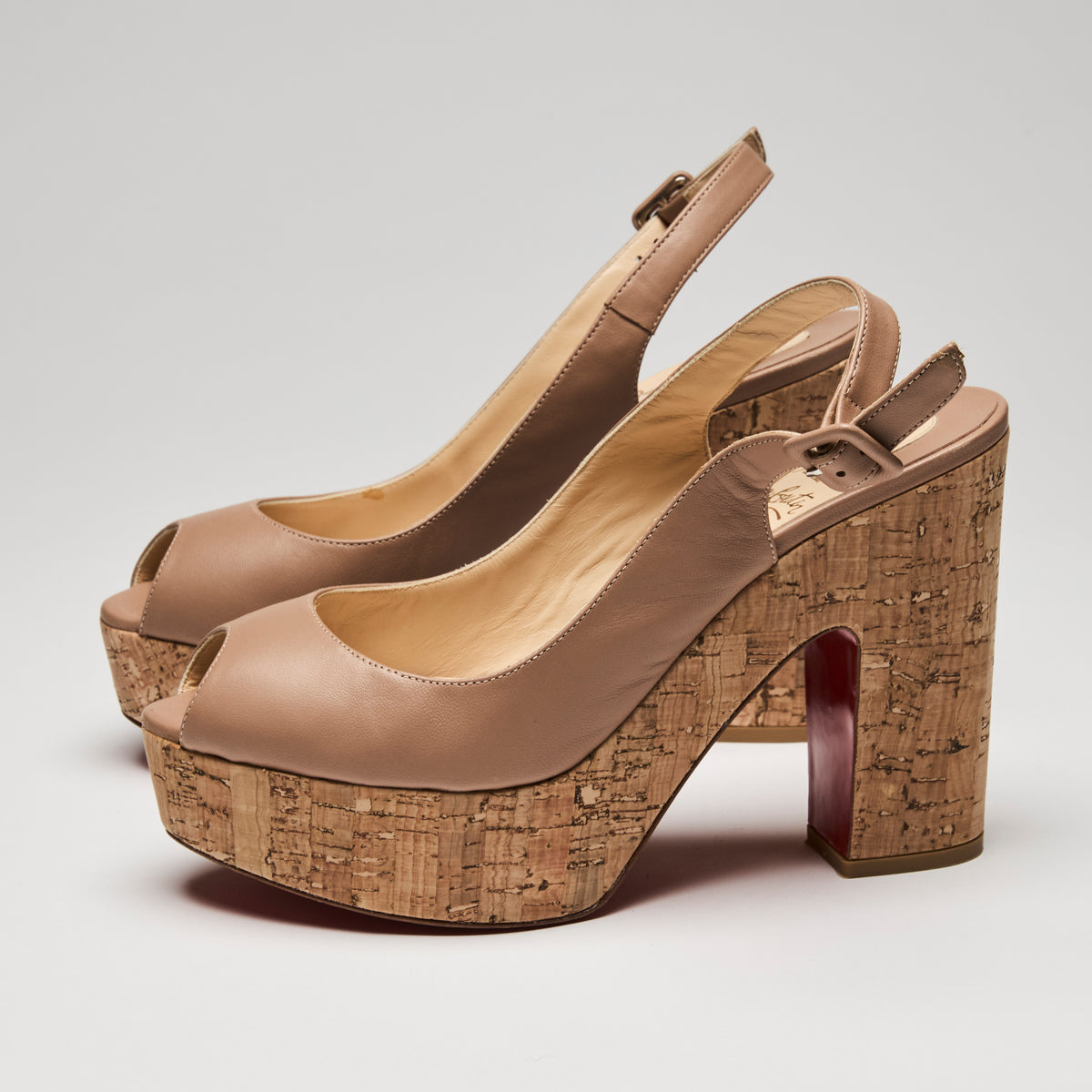 Louboutin "Donna Anna" Sandals in Beige Leather and Cork, Size 40