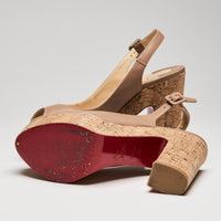 Louboutin "Donna Anna" Sandals in Beige Leather and Cork, Size 40