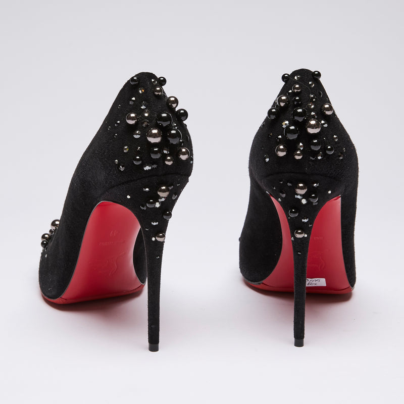 Christian Louboutin Black Suede Candidate Pumps with Faux Pearl Embellishment Size 41(back)