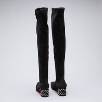 Excellent Pre-Loved Black Suede Knee High Boots with Spike Studded Block Heel.(back)