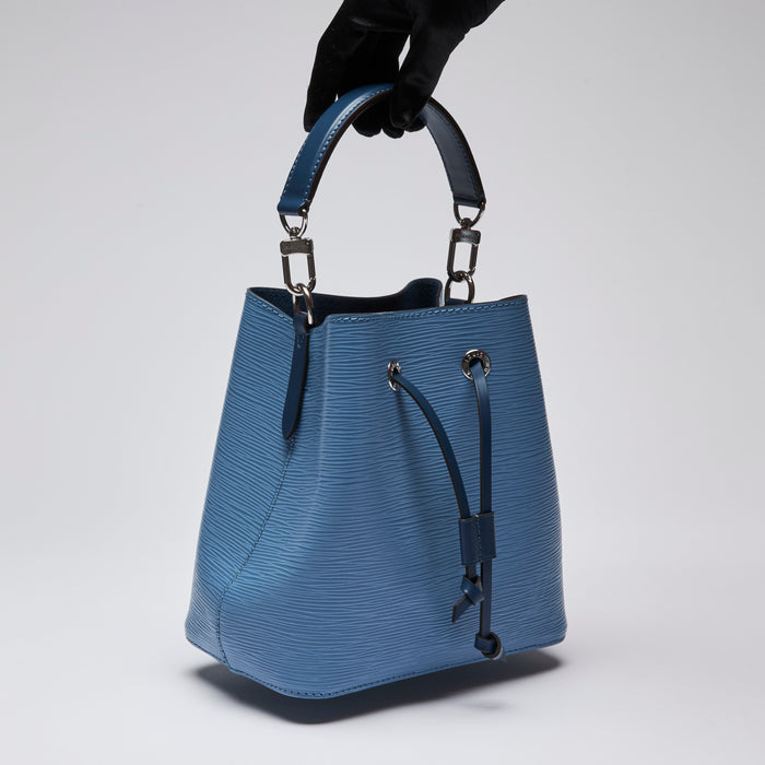 Louis Vuitton Blue Epi Neonoe BB Bucket Handbag with Logo Jacquard Guitar Strap
