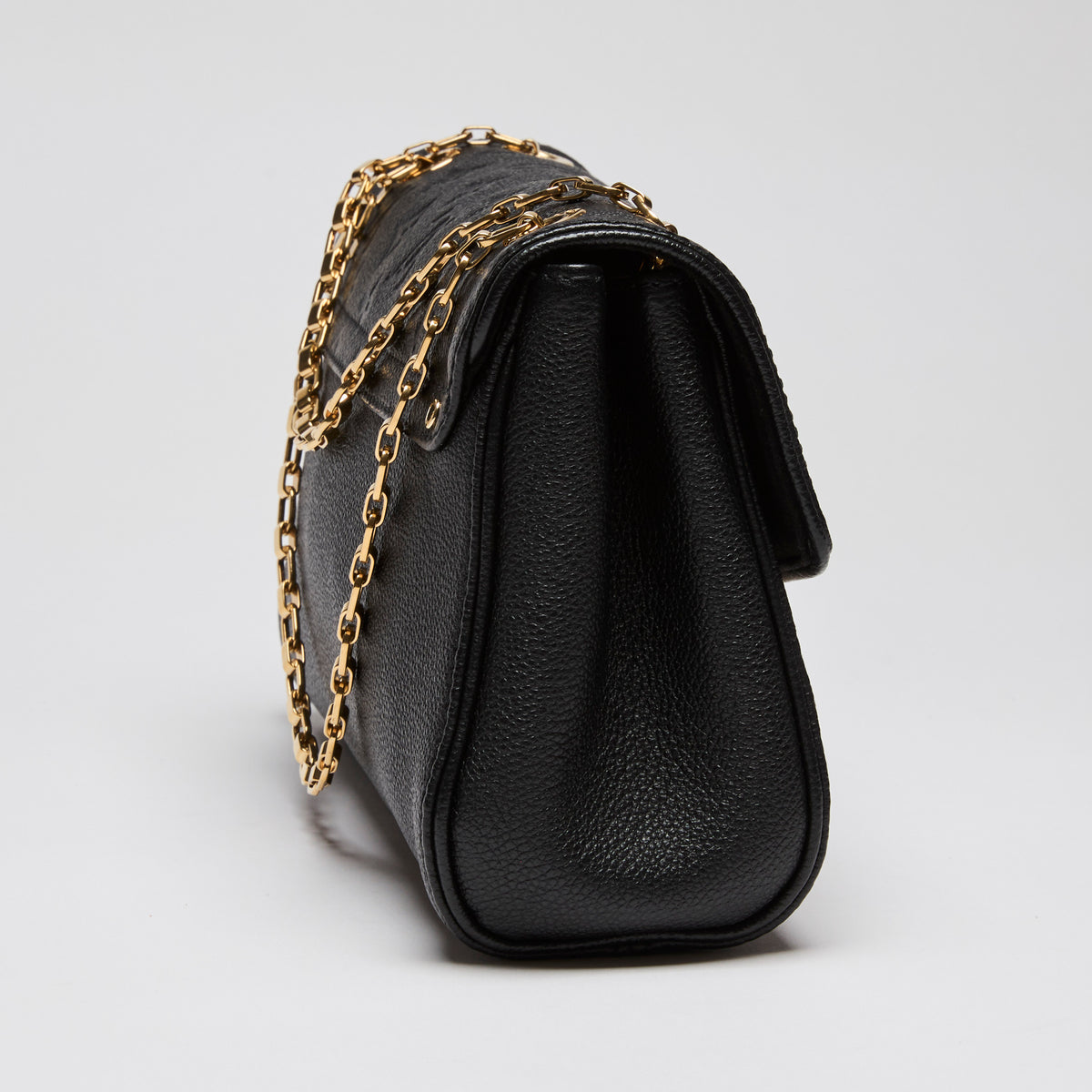 Pre-Loved Louis Vuitton Empreinte Black Leather Shoulder Chain Flap Bag  (Side)
