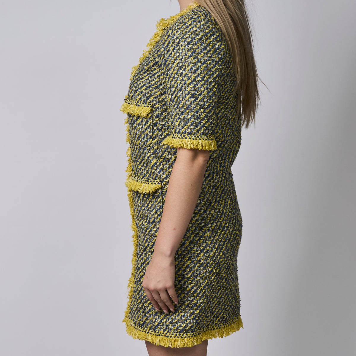 Louis Vuitton Green and Yellow Tweed Zip Dress Size 38