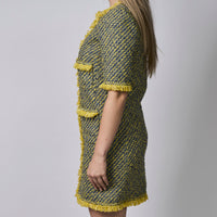 Louis Vuitton Green and Yellow Tweed Zip Dress Size 38