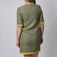 Louis Vuitton Green and Yellow Tweed Zip Dress Size 38