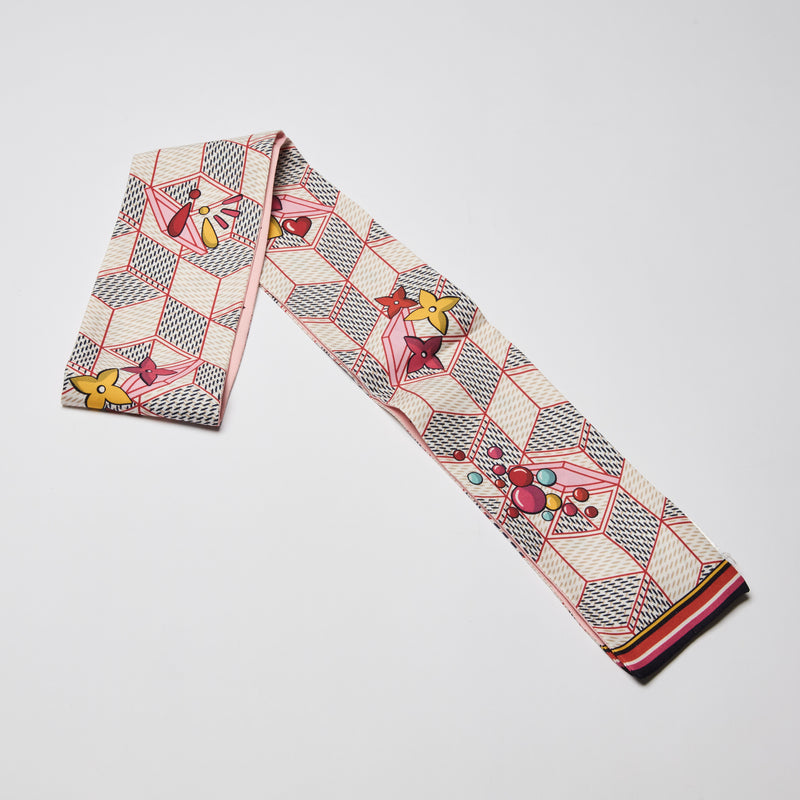 Louis Vuitton Print and Monogram Pink Silk Scarf