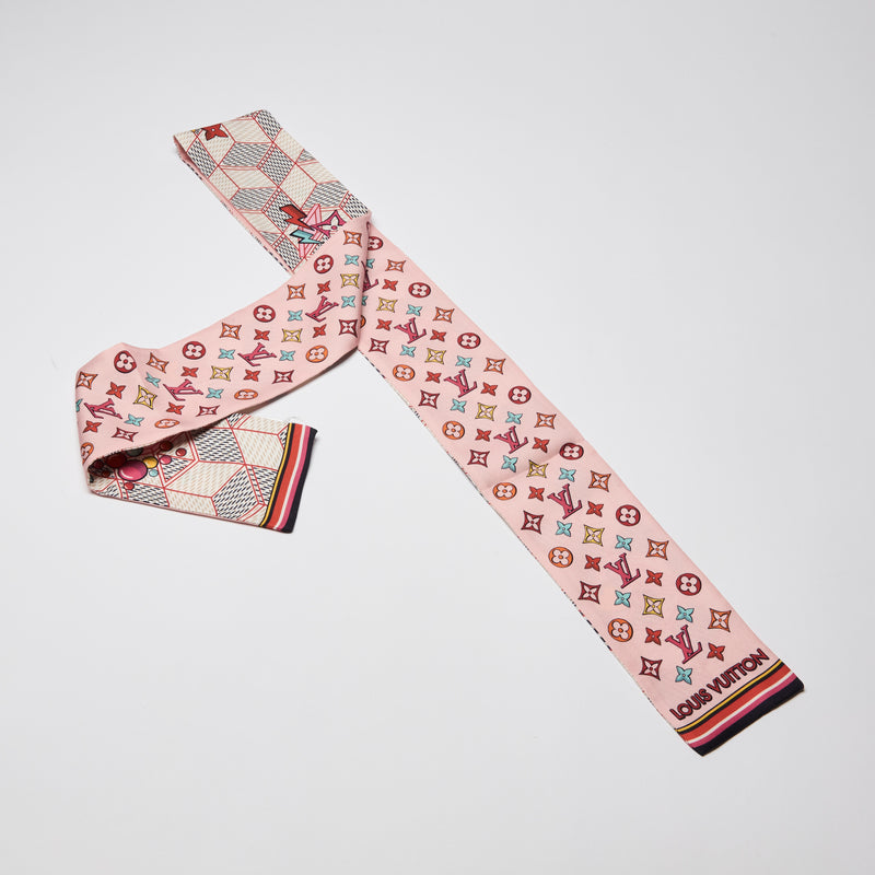 Louis Vuitton Print and Monogram Pink Silk Scarf