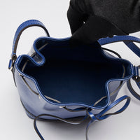 Excellent Pre-Loved Blue Textured Leather Mini Bucket Bag.(interior)