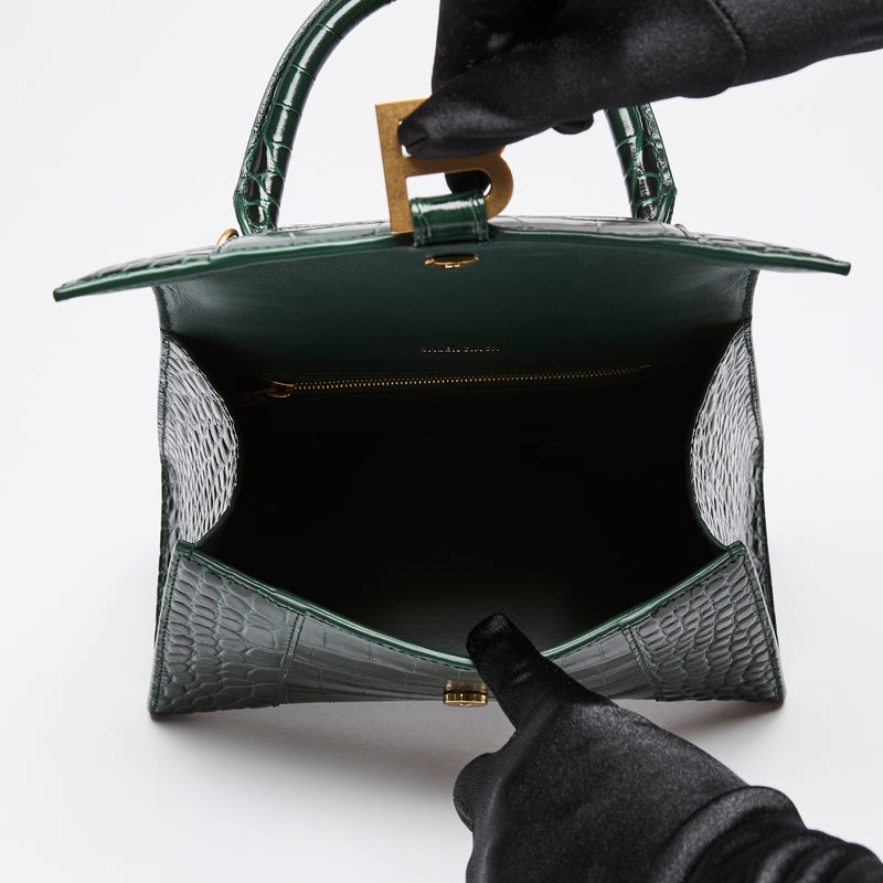 Balenciaga  Green Croc Embossed Hourglass Bag Small (interior)