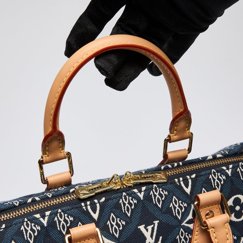 Louis Vuitton Navy Blue and White Monogram Jacquard 1854 Speedy Bag (Handle)