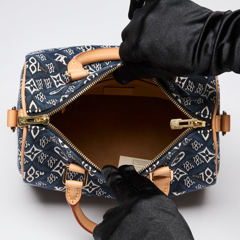 Louis Vuitton Navy Blue and White Monogram Jacquard 1854 Speedy Bag (Interior)