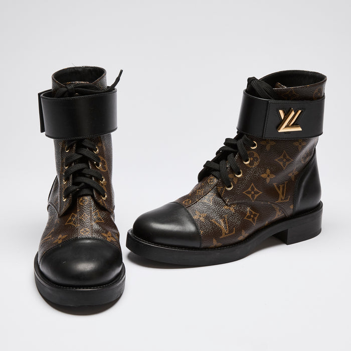 Louis Vuitton Monogram Lace Up Combat Boots Size 39