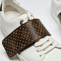 Louis Vuitton White Leather and Monogram Studded Sneakers Size 37.5