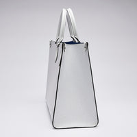 Excellent Pre-Loved White Embossed Leather Tote Bag.(side)