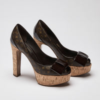 Louis Vuitton Rivoli Cork Platform Peep Toe Sandals Size 35