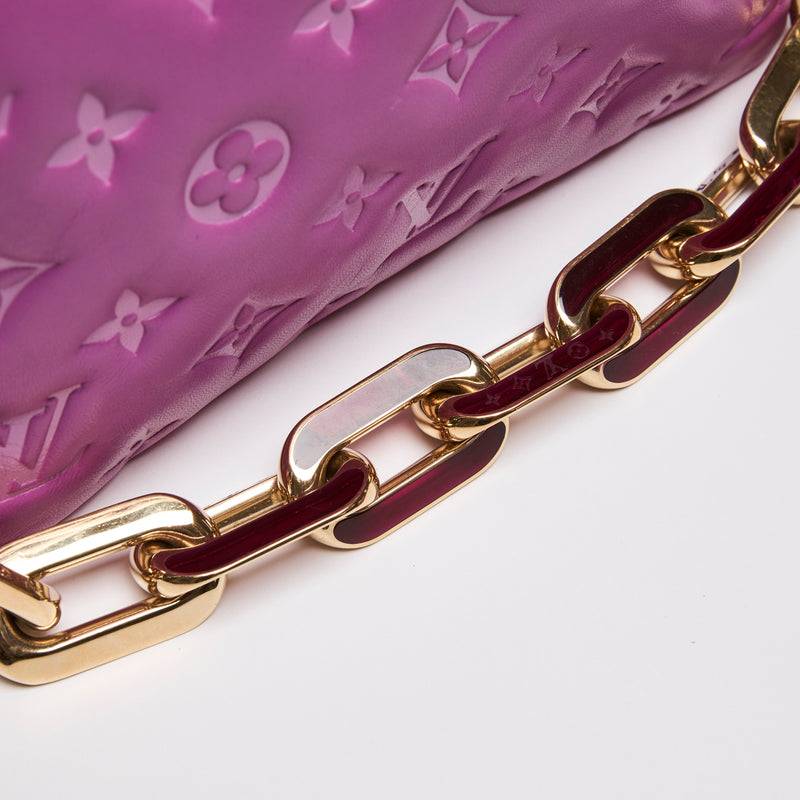 Louis Vuitton Purple Lambskin Embossed Monogram Coussin (Chain)
