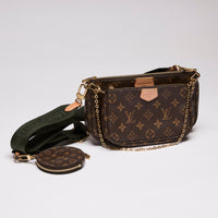 Louis Vuitton Monogram Multi Pochette with Green Thick Strap  (Front)