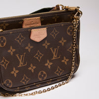 Louis Vuitton Monogram Multi Pochette with Green Thick Strap  (Front)