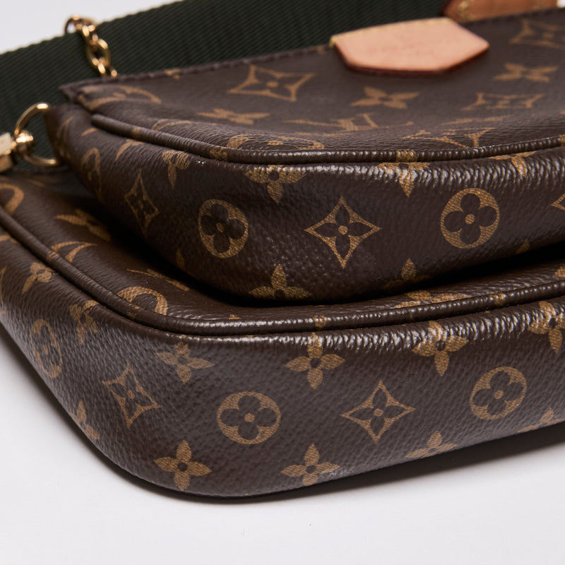 Louis Vuitton Monogram Multi Pochette with Green Thick Strap  (Corner)