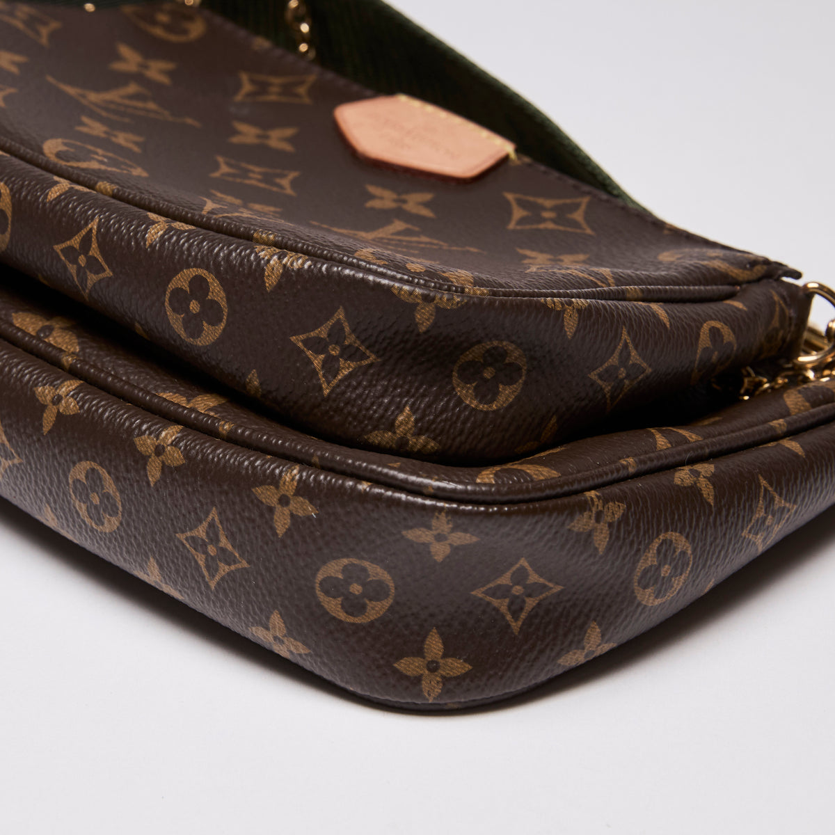 Louis Vuitton Monogram Multi Pochette with Green Thick Strap  (Corner)