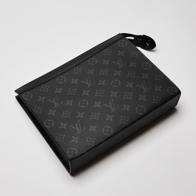 Louis Vuitton Black & Grey Monogram Eclipse Voyage Clutch (Front)