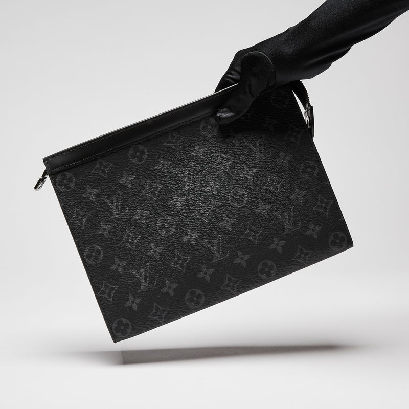 Louis Vuitton Black & Grey Monogram Eclipse Voyage Clutch (Front)