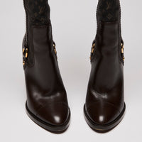 LV Brown Canvas and Leather Boots(front)