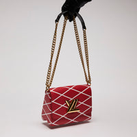 LV Red Twist Leather Crossbody Bag W/ Gold LV Lock(front)