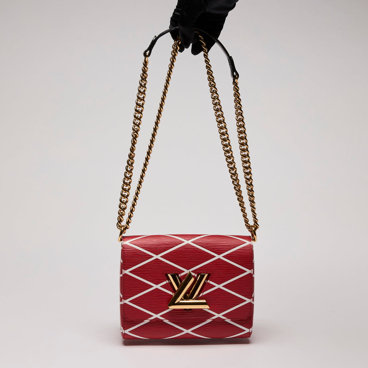 LV Red Twist Leather Crossbody Bag W/ Gold LV Lock(front)