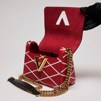 LV Red Twist Leather Crossbody Bag W/ Gold LV Lock(side)