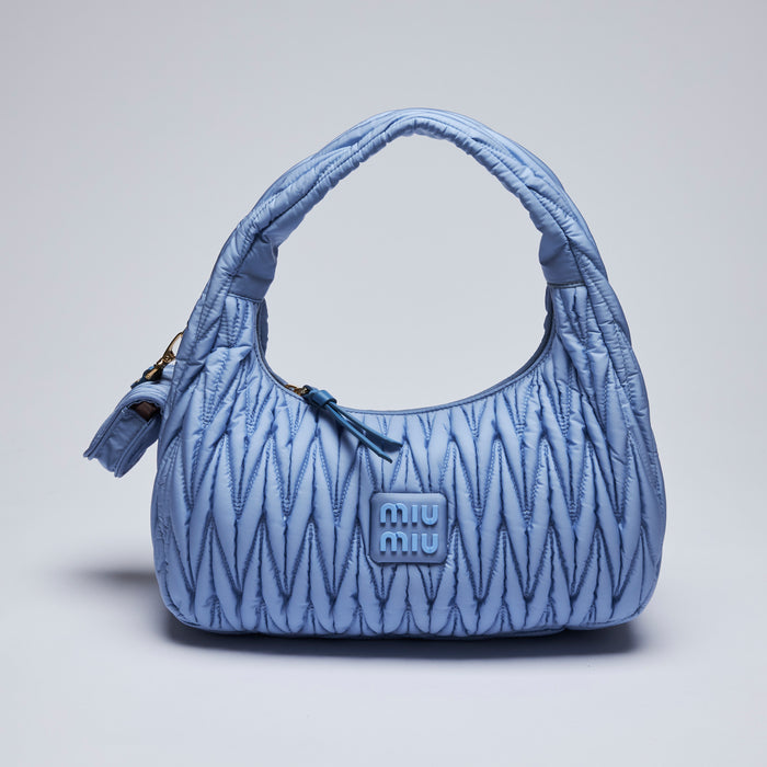 Excellent Pre-Loved Light Blue Nylon Pleated Shoulder Bag(front)