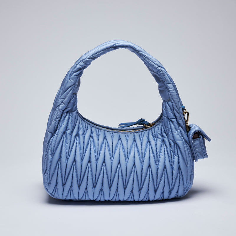 Excellent Pre-Loved Light Blue Nylon Pleated Shoulder Bag(back)