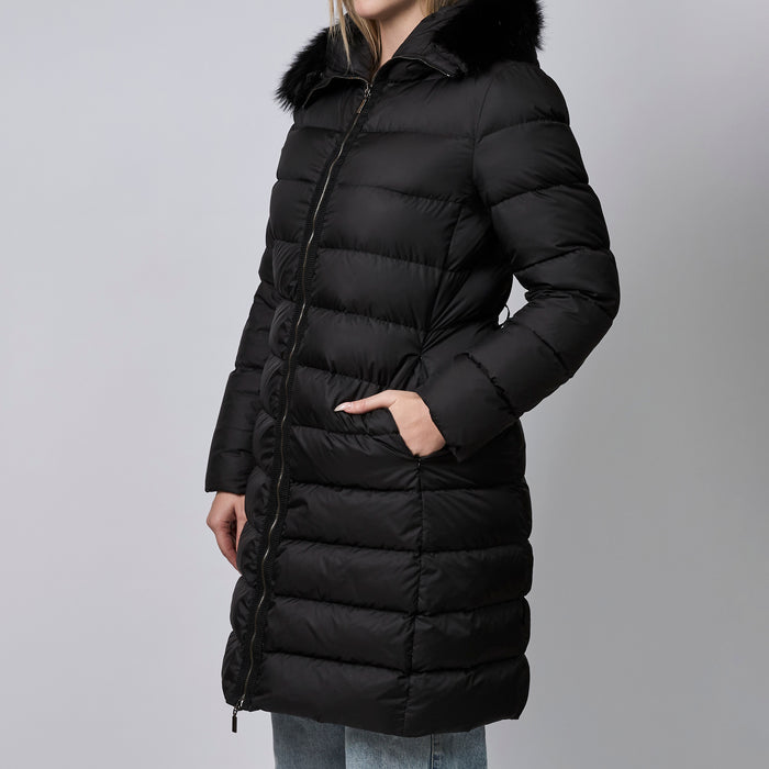 Moncler Black Fabrefur Nylon Long Puffer Coat Size 3