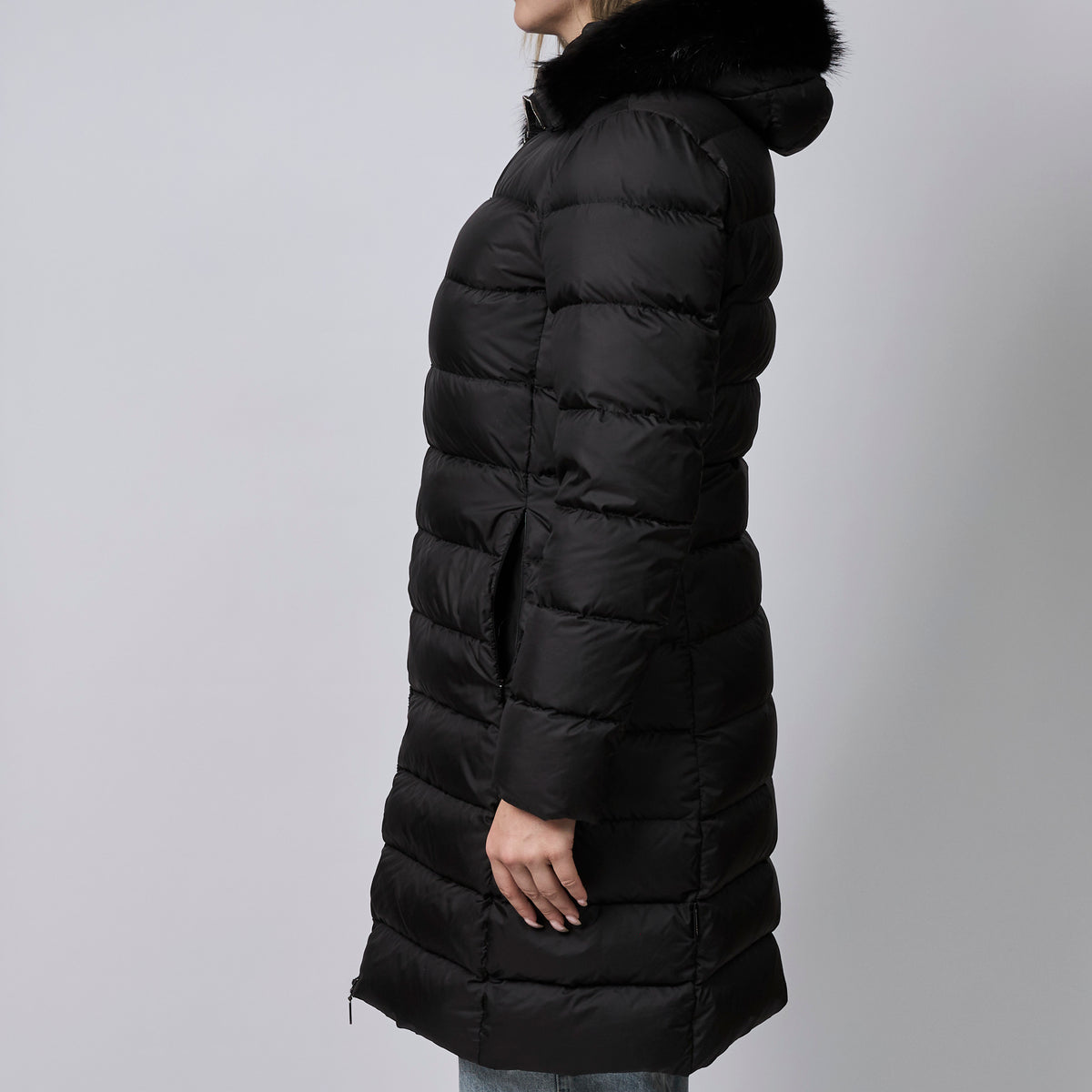 Moncler Black Fabrefur Nylon Long Puffer Coat Size 3