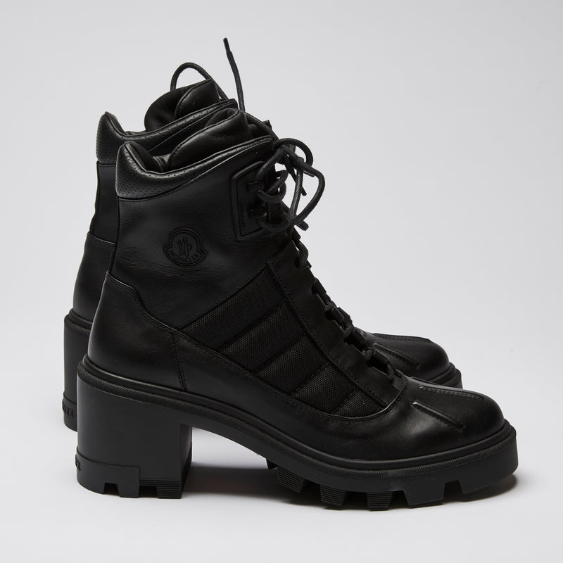 Moncler Black Quilted Lug Sole Block Heel Boots Size 40