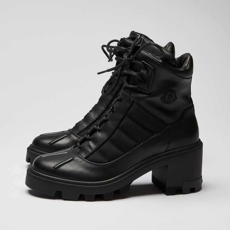 Moncler Black Quilted Lug Sole Block Heel Boots Size 40