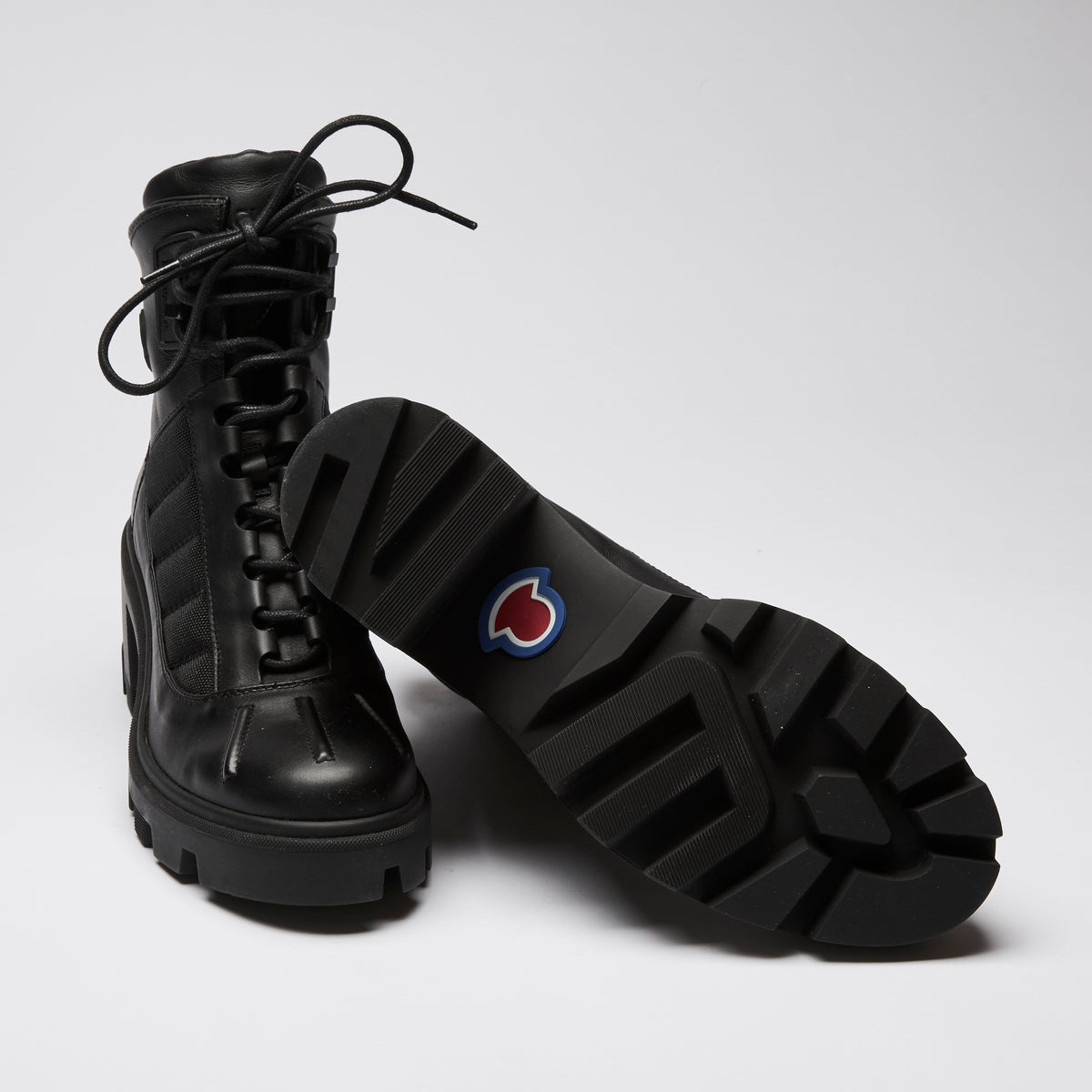 Moncler Black Quilted Lug Sole Block Heel Boots Size 40