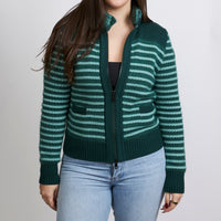 Excellent Pre-Loved Green Nylon and Knit Zip Jacket. (front)