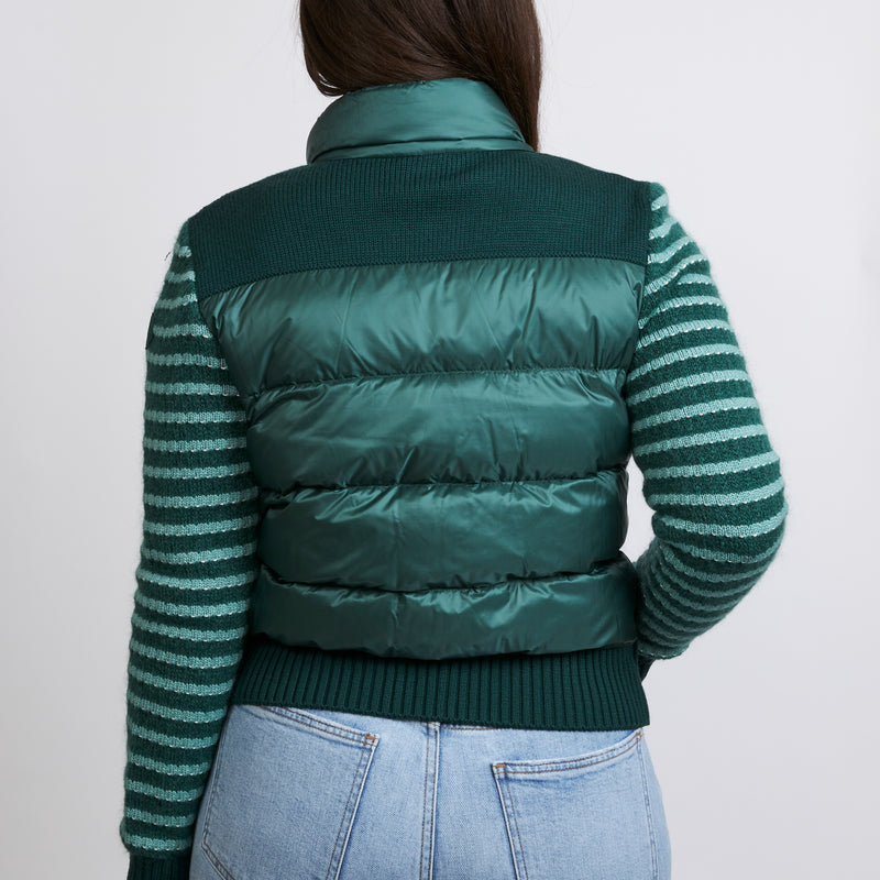 Excellent Pre-Loved Green Nylon and Knit Zip Jacket.(back)