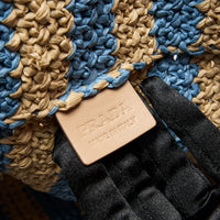 Prada Tan and Light Blue Crochet Straw Large Tote