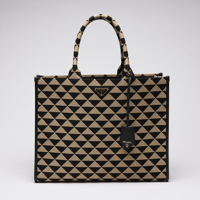 Prada "Symbole" Shopper Tote in Embroidered Jacquard Fabric Large Size