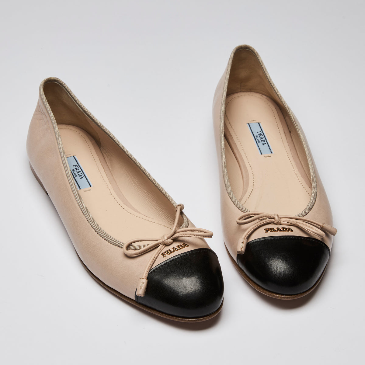 Prada Beige and Black Leather Ballet Flats Size 40