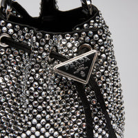 Prada Crystal Embellished and Black Leather Bucket Bag