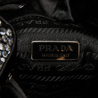 Prada Crystal Embellished and Black Leather Bucket Bag