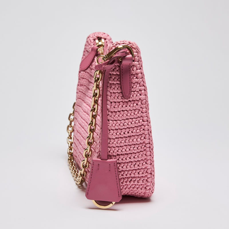 Prada Raffia Crochet Re-Edition 2005 Pink Shoulder Bag (Side)